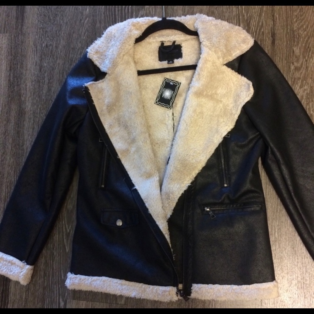 Fur lined Black moto jacket